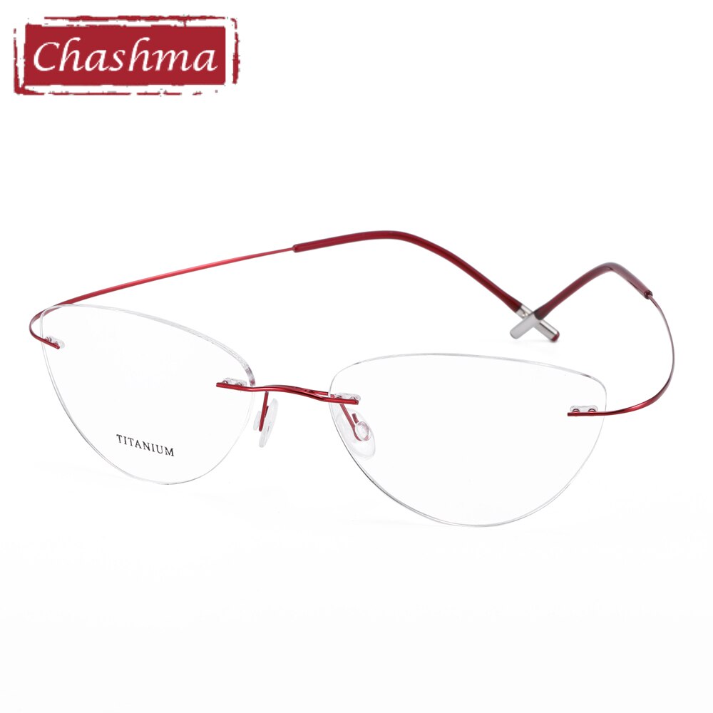 Chashma Ottica Unisex Rimless Triangle Cat Eye Tr 90 Titanium Eyeglasses 20003 Rimless Chashma Ottica Red  