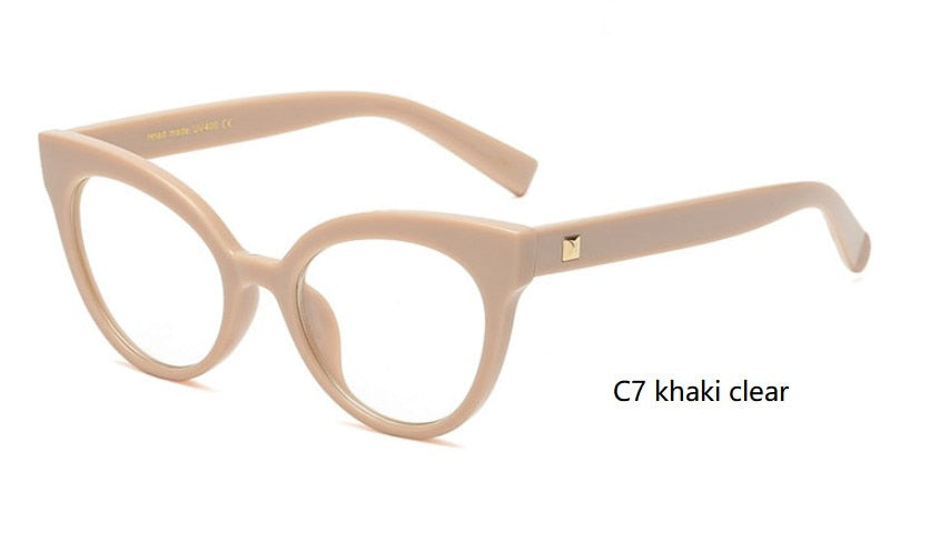 CCSpace Women's Full Rim Cat Eye Acetate Frame Eyeglasses 45143 Full Rim CCspace C7 khaki clear  