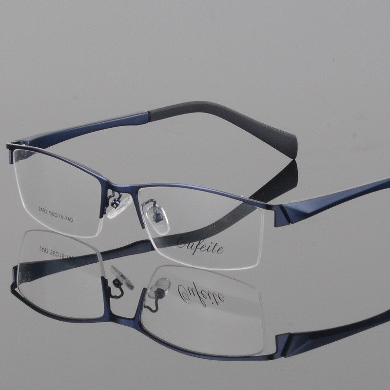 Men's Half Frame Eyeglasses Alloy Frame 2493 Frame Bclear Blue  