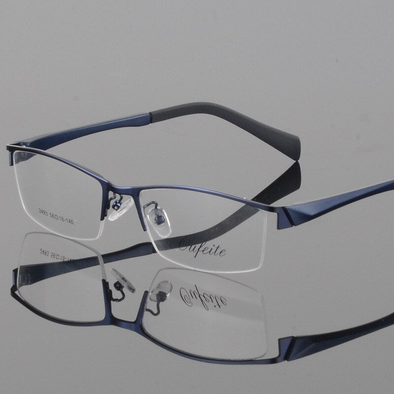 Men's Semi Rim Square Alloy Eyeglasses 2493 Semi Rim Bclear Blue  