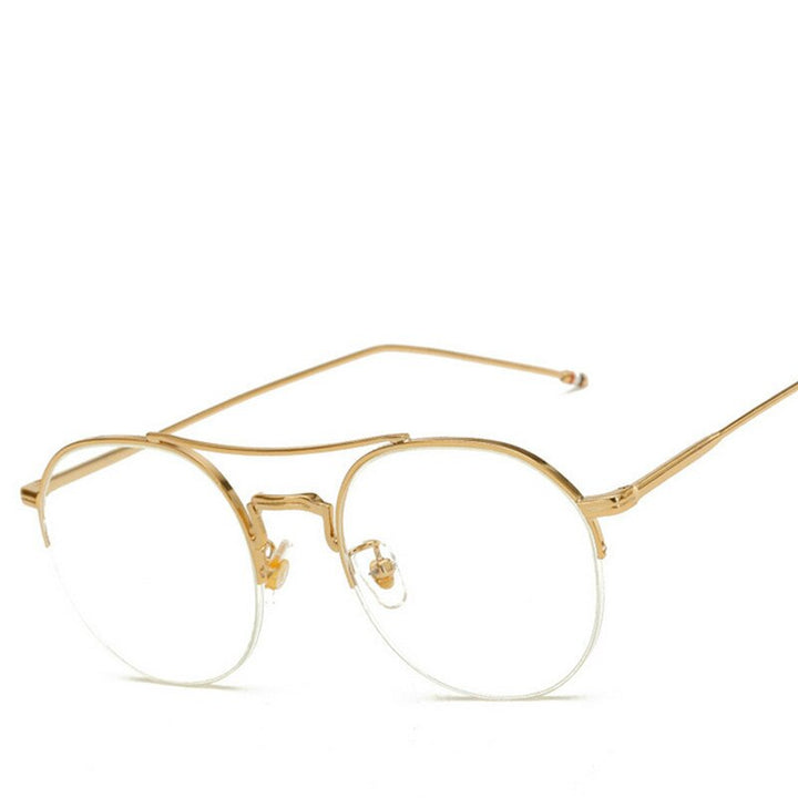 Unisex Alloy Half Frame Eyeglasses Double Bridge Frame Brightzone gold  