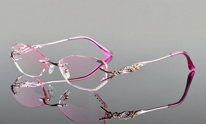 Women's Eyeglasses Diamond Cutting Rimless Titanium 8036B Rimless Chashma pink frame pink lens  