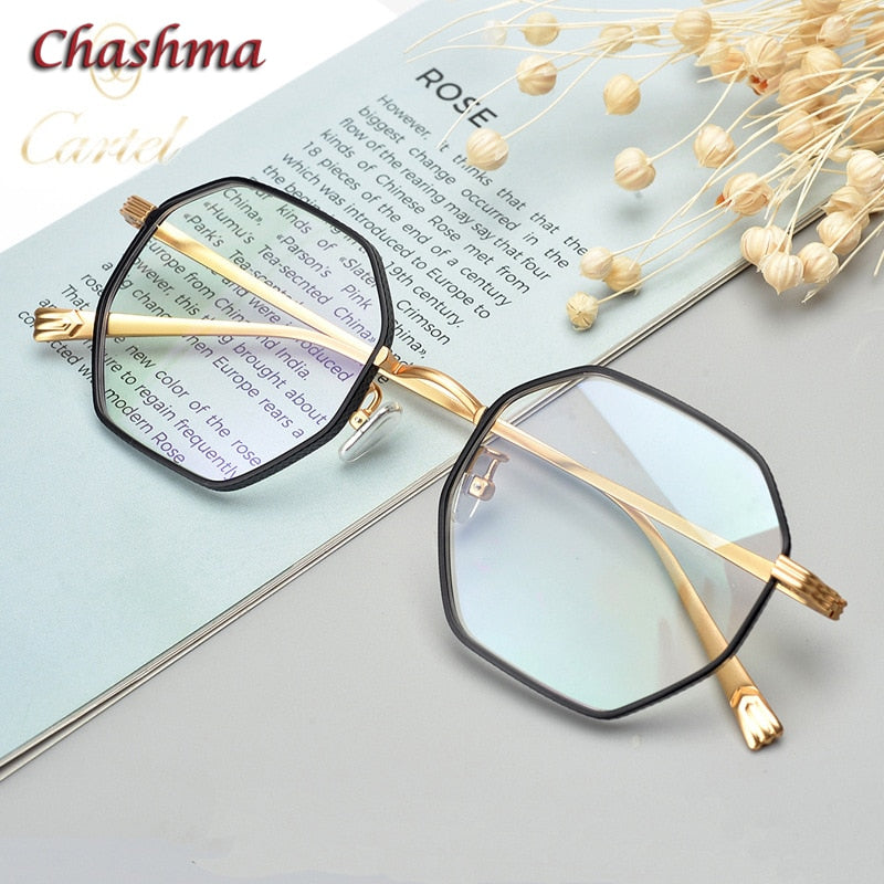 Chashma Ochki Women's Full Rim Irregular Octagon Titanium Acetat Eyeglasses Full Rim Chashma Ochki   