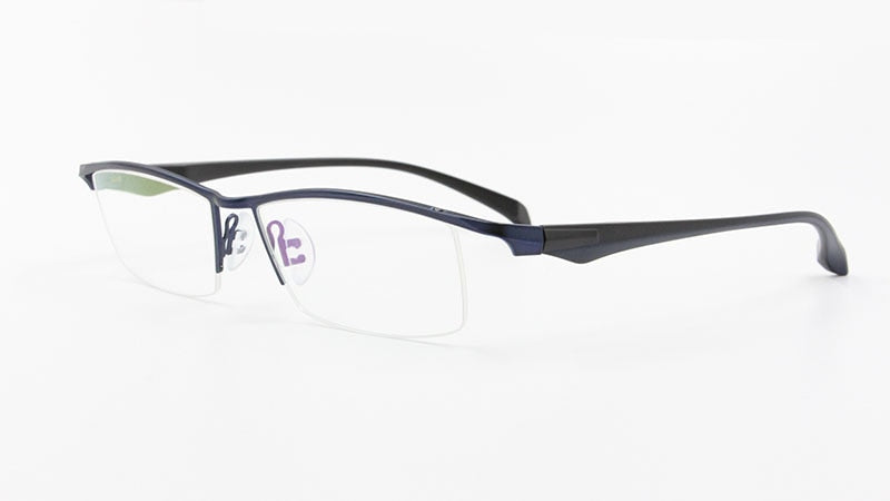 Men's Half Rim Titanium Alloy Frame TR-90 Temple Eyeglasses Np8011 Semi Rim Bclear Blue  