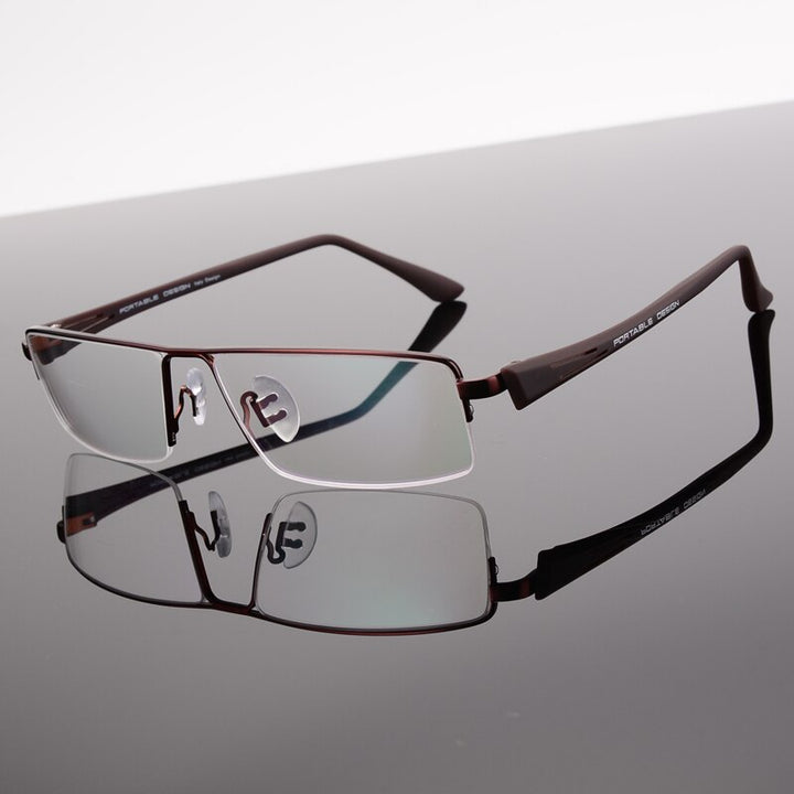 Hotochki Men's Semi Rim Rectangular Alloy Frame Eyeglasses P8157 Semi Rim Hotochki   