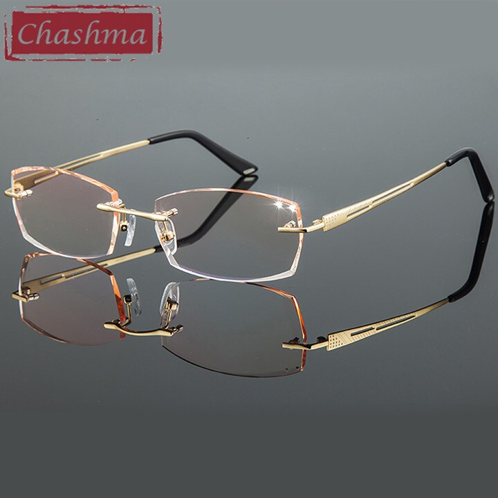 Chashma Ottica Men's Rimless Rectangle Titanium Eyeglasses Tinted Lenses 8146 Rimless Chashma Ottica Gold  