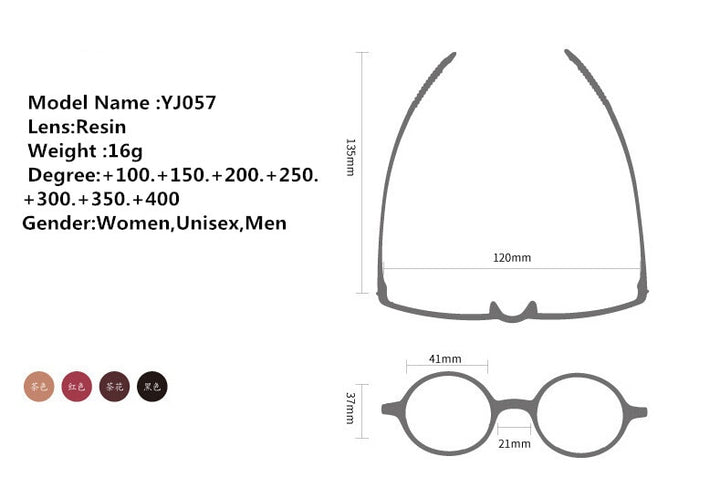 Unisex Reading Glasses Italy Design Tr90 Round Frame YJ057 Reading Glasses SunSliver   