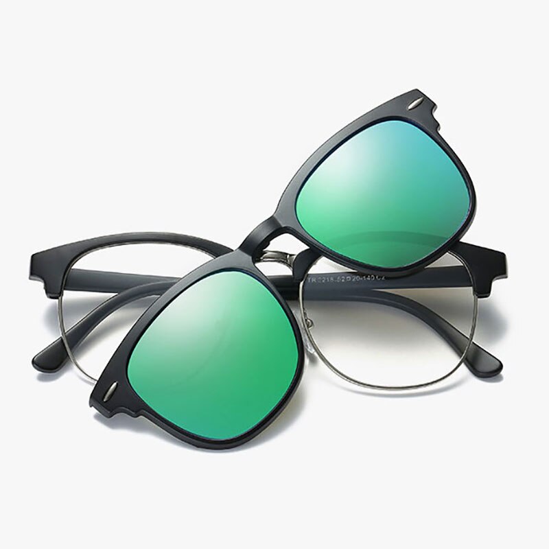 Reven Jate 2218 Plastic Polarized Sunglasses Frame With Magnetic Super Light Mirror Coating Polarize Sunwear Clip-Ons Sunglasses Reven Jate green  