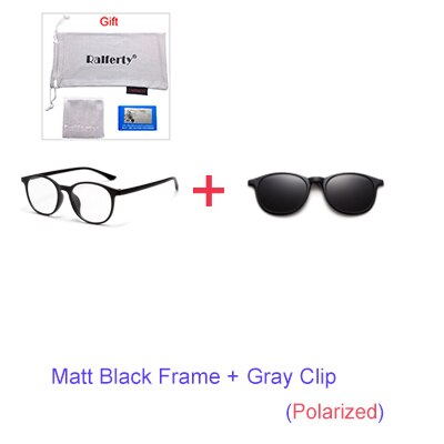 Ralferty 6 In 1 Magnet Sunglasses Women Polarized Eyeglass Frame With Clip On Glasses Men Round Uv400 Tr90 3D Yellow A2245 Sunglasses Ralferty 1Frame Gray Cilp  