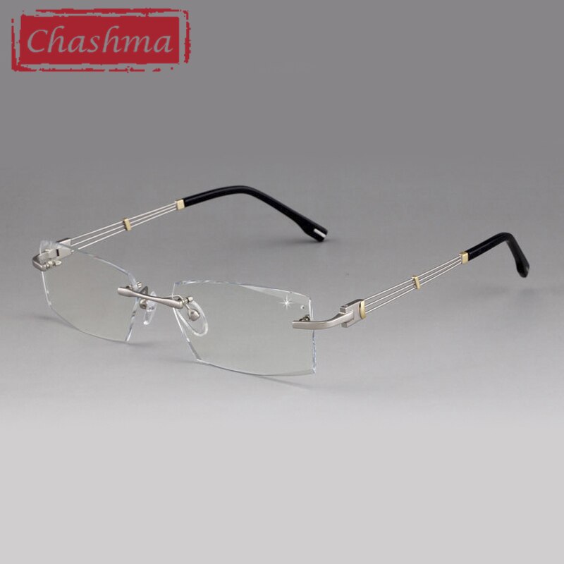 Men's Eyeglasses 58128 Rimless Alloy Rimless Chashma Silver  