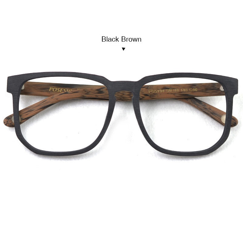 Hdcrafter Unisex Oversized Square Round Wood Frame Eyeglasses Ps5104 Frame Hdcrafter Eyeglasses Black Brown  