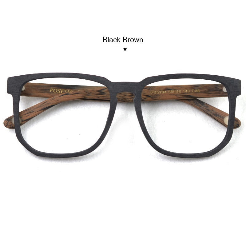 Hdcrafter Unisex Oversized Square Round Wood Frame Eyeglasses Ps5104 Full Rim Hdcrafter Eyeglasses Black Brown  
