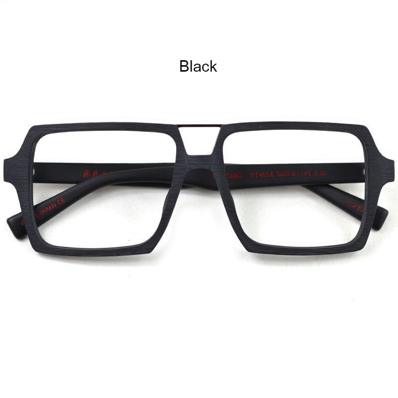 Unisex Eyeglasses Oversized Wooden Frame Square Ps9016 Frame Hdcrafter Eyeglasses Black  