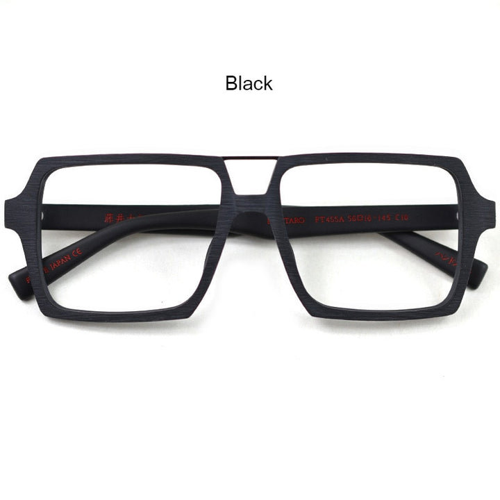 Hdcrafter Unisex Full Rim Square Double Bridge Wood Alloy Frame Oversize Eyeglasses Ps9016 Full Rim Hdcrafter Eyeglasses Black  