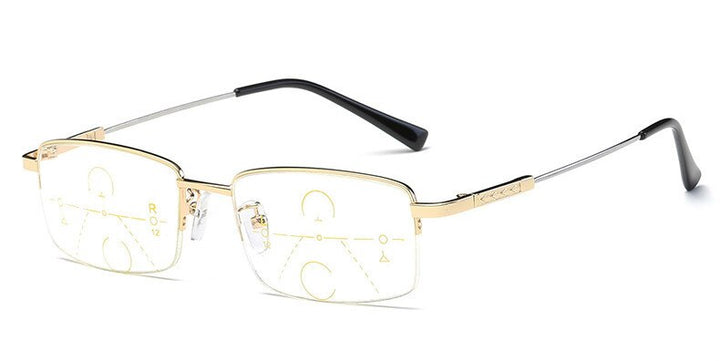 Unisex Memory Metal Half Rim Alloy Frame Presbyopic Progressive Reading Glasses 100-300 Reading Glasses Brightzone 100 Gold 