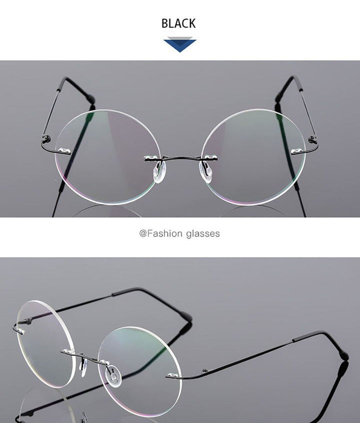 Aissuarvey Unisex Round Rimless Titanium Alloy Frame Eyeglasses As11021 Rimless Aissuarvey Eyeglasses black  