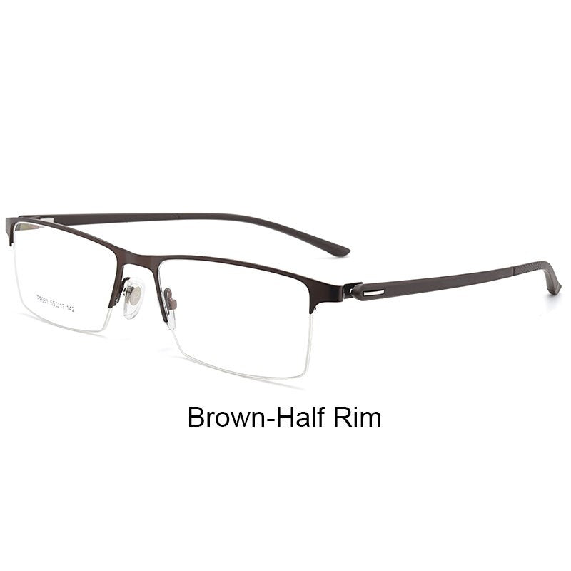 Hotochki Men's IP Electroplated Alloy Full/Semi Rim Frame Eyeglasses P9960 Semi Rim Hotochki BrownSemiRim  