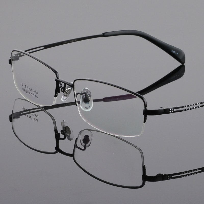 Men's Half Rim Titanium Frame Eyeglasses Lr8953 Semi Rim Bclear black  