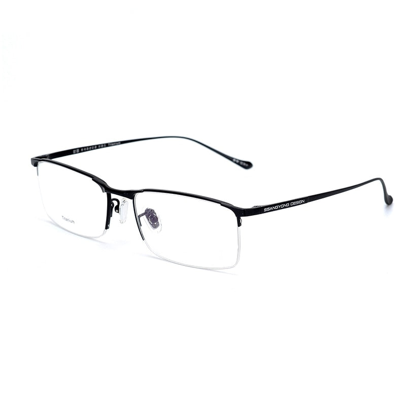 Hotony Men's Semi Rim Square Titanium Frame Eyeglasses S8803 Semi Rim Hotony black  