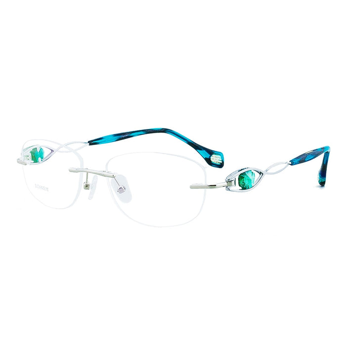 Aissuarvey Women's Rimless Acetate Rhinestone Titanium Frame Eyeglasses As10091 Rimless Aissuarvey Eyeglasses Silver green  