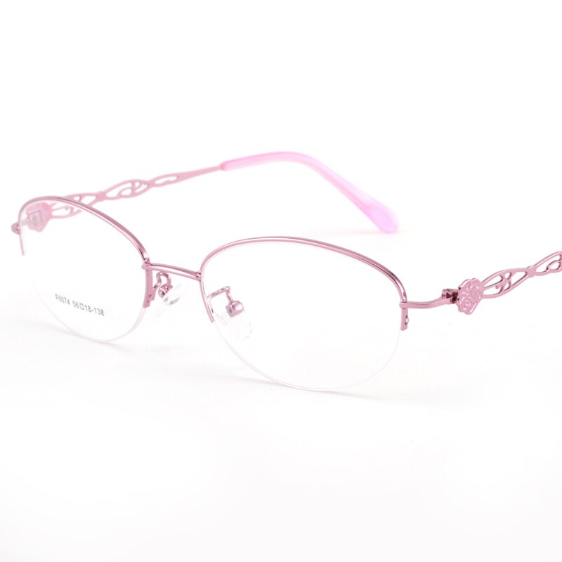 Women's Half Rim Alloy Frame Eyeglasses 6074 Semi Rim Bclear Pink  