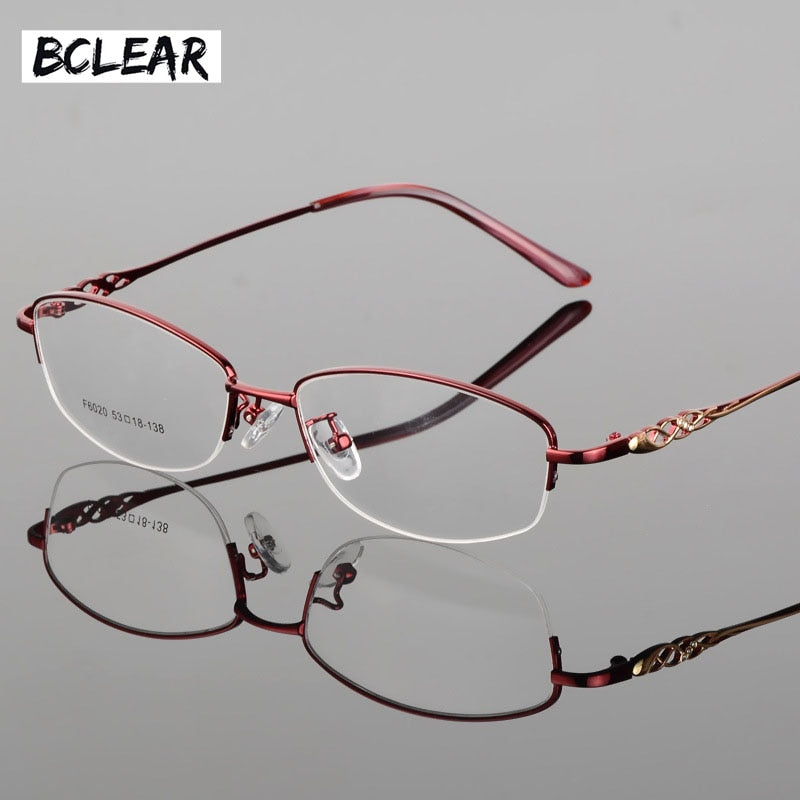 Women's Half Frame Eyeglasses Alloy Frame Sf6020 Frame Bclear Red  
