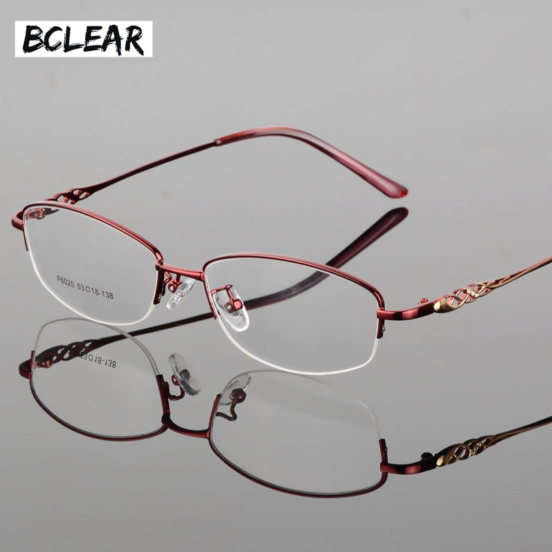 Women's Half Frame Eyeglasses Alloy Frame Sf6020 Semi Rim Bclear Red  