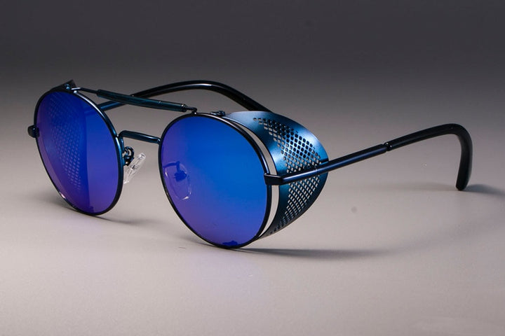 CCspace Unisex Full Rim Round Alloy Frame Steampunk Sunglasses ZML14 Sunglasses CCspace Sunglasses blue blue  
