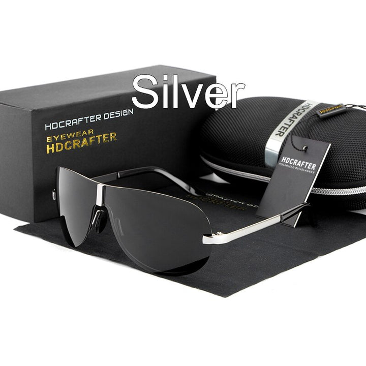 Hdcrafter Men's Full Rim Rectangle Oval Alloy Frame Polarized Sunglasses Sunglasses HdCrafter Sunglasses Silver  