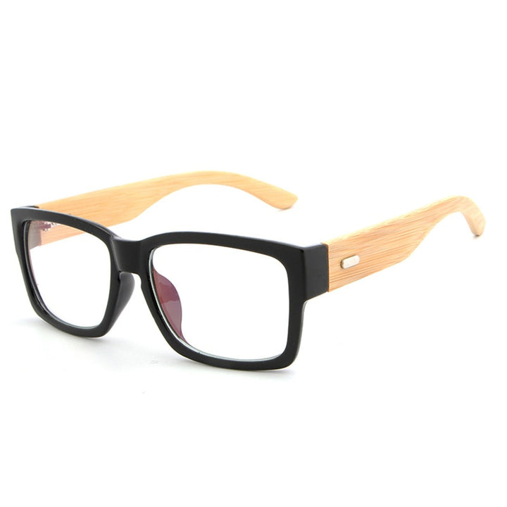 Unisex Eyeglasses Oversized Wooden Frame Rectangle 6823 Frame Hdcrafter Eyeglasses Glossy Black  