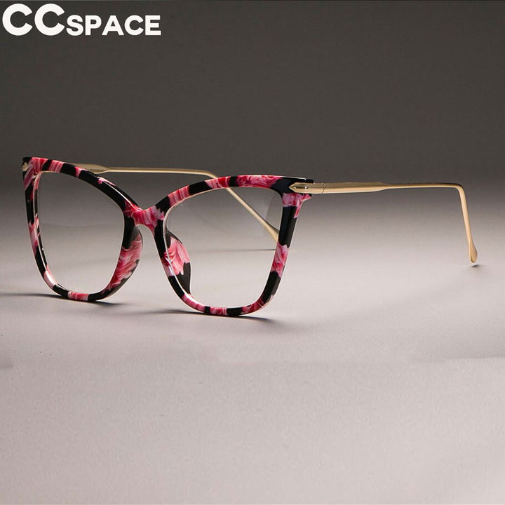 CCSpace Women's Full Rim Oversized Square Cat Eye Acetate Frame Eyeglasses 45077 Full Rim CCspace C10 flower  