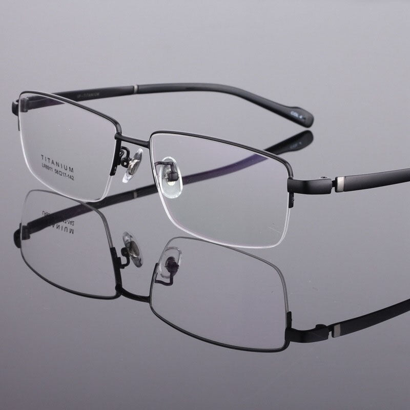 Men's Titanium Eyeglasses Square Semi Rim Frame  Lr8911 Semi Rim Bclear black  