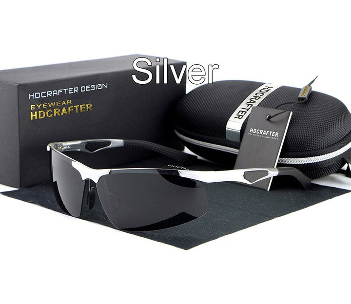 Hdcrafter Men's Rimless Aluminum Magnesium Rectangle Frame Polarized Sunglasses E300 Sunglasses HdCrafter Sunglasses Silver  