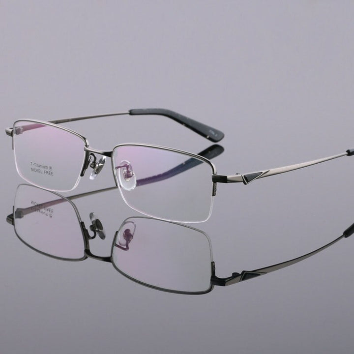Women's Titanium Eyeglasses Half Rim Frame Lr6605 Semi Rim Bclear gray  
