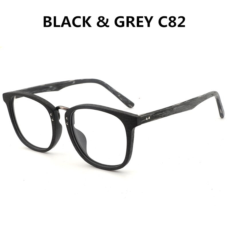 Hdcrafter Unisex Full Rim Round Square Wood Metal Frame Eyeglasses Hb029 Full Rim Hdcrafter Eyeglasses black grey C82  