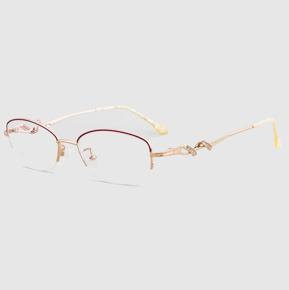Aissuarvey Women's Semi Rim Alloy Frame Rhinestone Eyeglasses As125321 Semi Rim Aissuarvey Eyeglasses Gold  