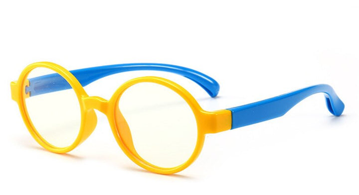 Unisex Anti Blue Light Children's Eyeglasses Round Plastic Titanium Frame Anti Blue Brightzone Yellowframe blue leg  