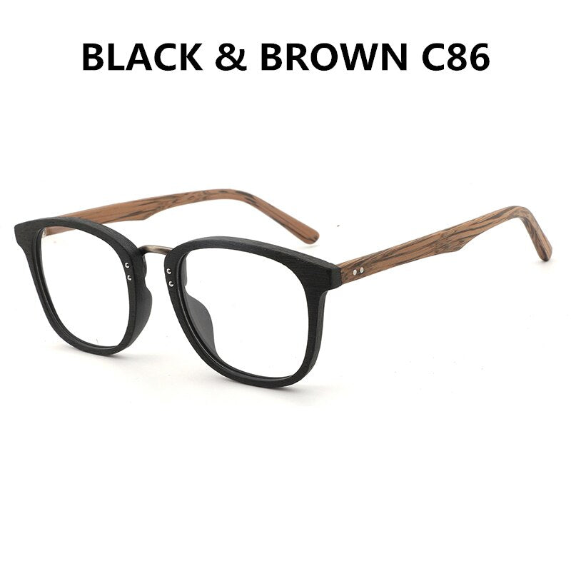 Hdcrafter Unisex Full Rim Round Square Wood Metal Frame Eyeglasses Hb029 Full Rim Hdcrafter Eyeglasses black brown C86  