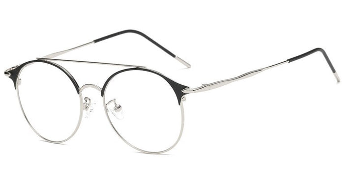 Unisex Eyeglasses Anti Blue Light Round Double Bridge Alloy Th0004 Anti Blue Brightzone black silver  