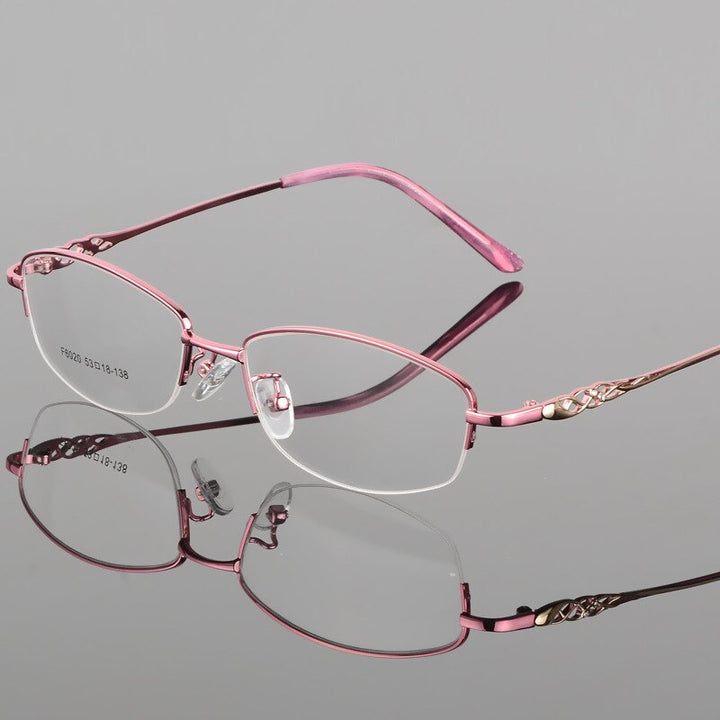 Women's Half Frame Eyeglasses Alloy Frame Sf6020 Frame Bclear Pink  