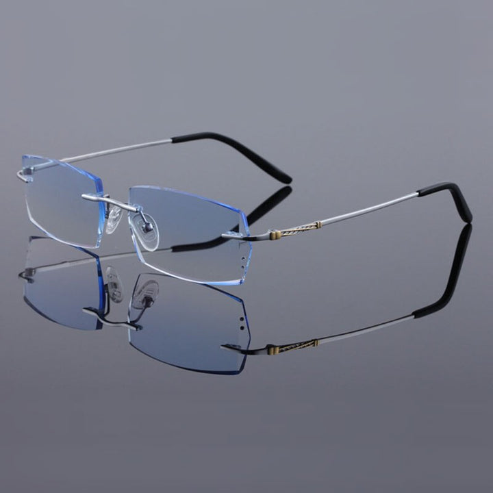 Reven Jate 8036 Pure Titanium Rimless Diamond Cutting Man Glasses Frame Eyeglasses Men Eyewear (Silver) Rimless Reven Jate Default Title  