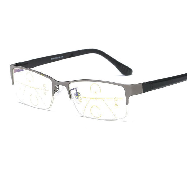 Unisex Half Rim Progressive Presbyopic Lenses Reading Glasses Alloy Frames 100-400 Reading Glasses Brightzone   