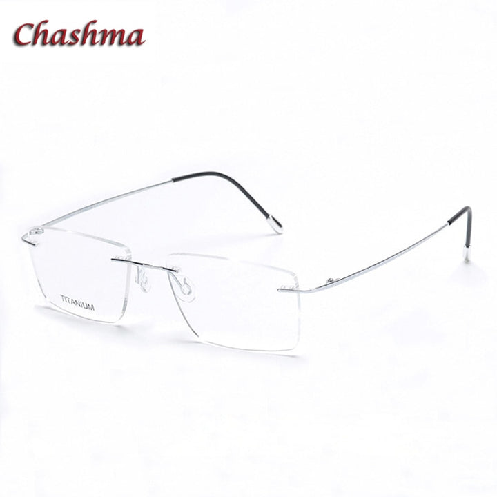 Chashma Ochki Unisex Rimless Square Titanium Eyeglasses 16011 Rimless Chashma Ochki Bright Silver  