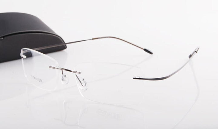 Chashma Ottica Unisex Rimless Rectangle Titanium Eyeglasses 6074 Rimless Chashma Ottica gray  