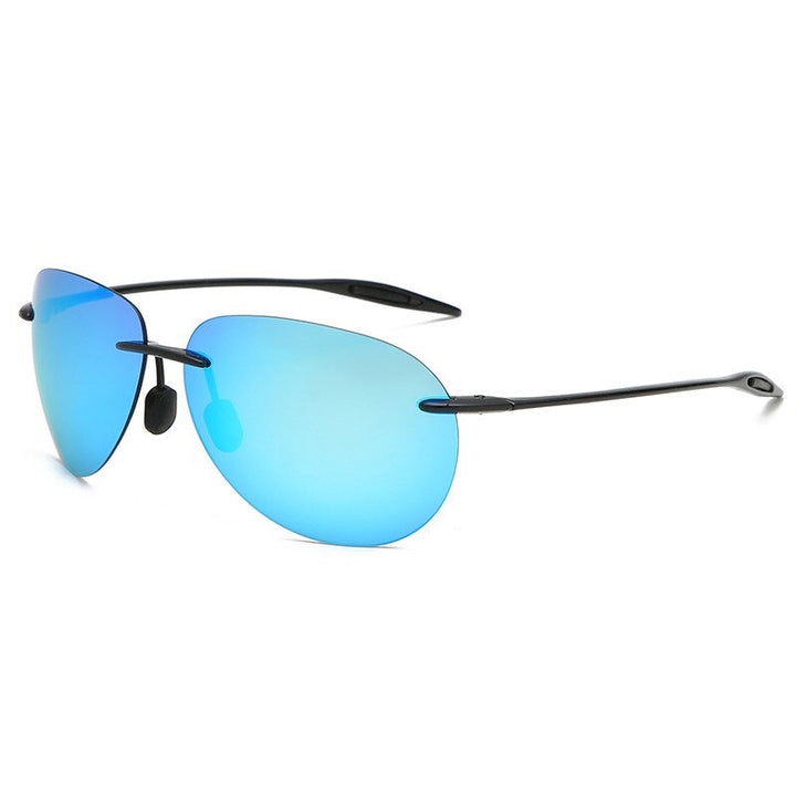 Men's Sunglasses Rimless Ultra-light TR90 Polarized Oversized Sunglasses Brightzone Blue  