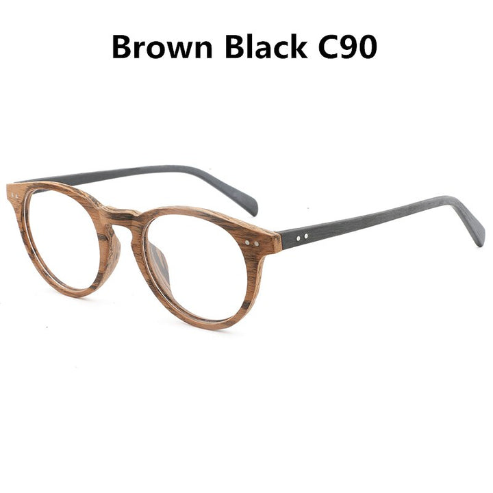Hdcrafter Unisex Full Rim Round Wood Frame Eyeglasses Lhb030 Full Rim Hdcrafter Eyeglasses Brown Black C90  