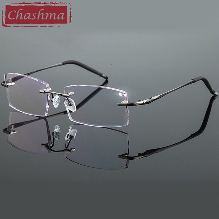 Chashma Ottica Men's Rimless Irregular Rectangle Titanium Eyeglasses Tinted Lenses 8193 Rimless Chashma Ottica Gray  