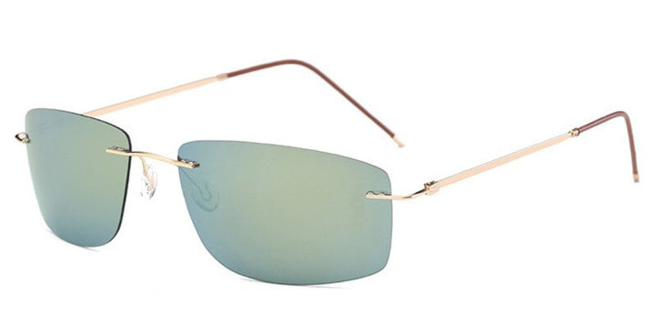 Men's Sunglasses Polarized Rimless Titanium Mirror Color Sunglasses Brightzone Gold Rim Gold  