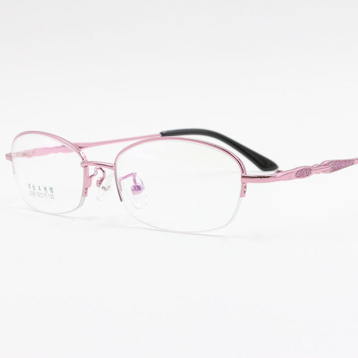 Women's Alloy Frame Semi Rim Eyeglasses 2039 Semi Rim Bclear Pink  