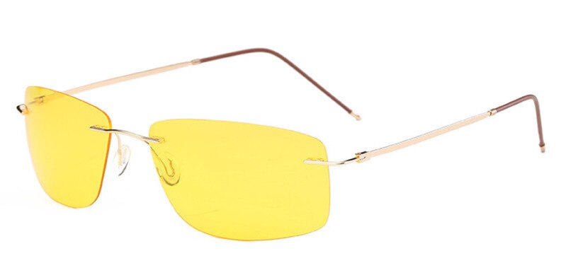 Men's Sunglasses Polarized Rimless Titanium Mirror Color Sunglasses Brightzone Gold Rim Yellow  